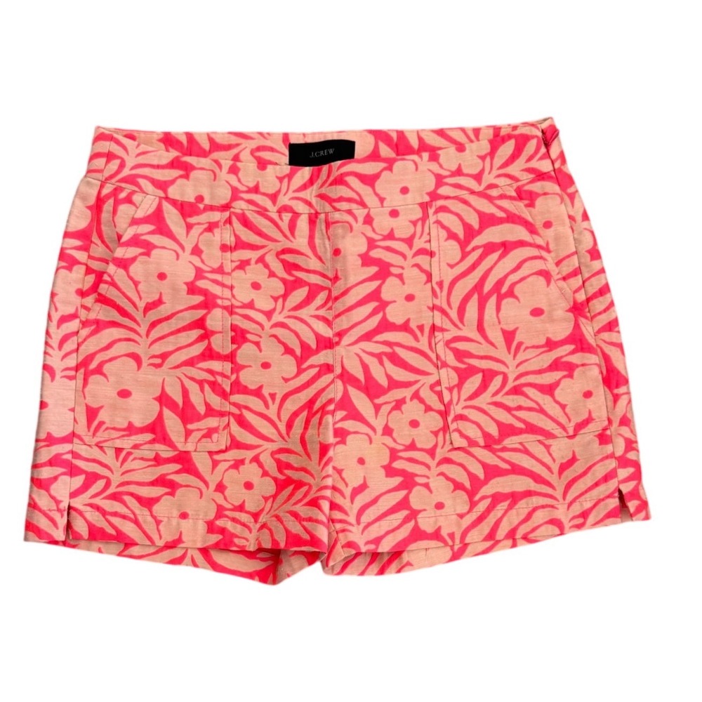 J.Crew Plumeria Floral Jacquard Shorts Neon Pink Tan Tropical Summer Preppy Sz 4